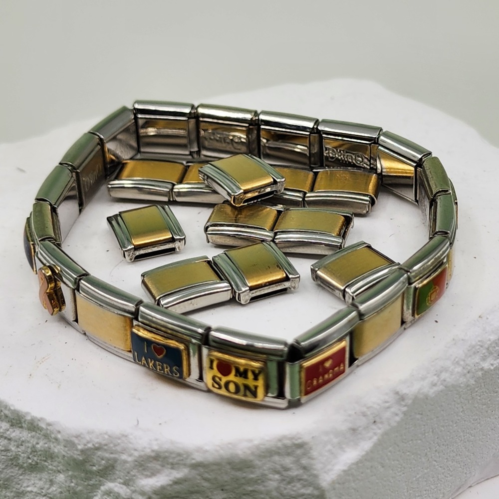 D'linq Vintage Italian Charm Bracelet World Flags Lakers Son Enamel Modular Link